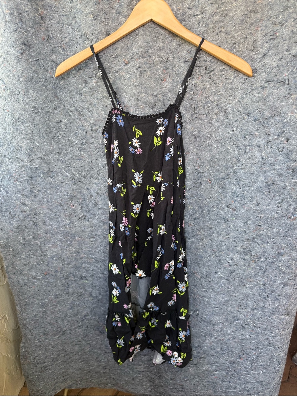 Black Floral Spaghetti Strap Dress with biker shorts underneath